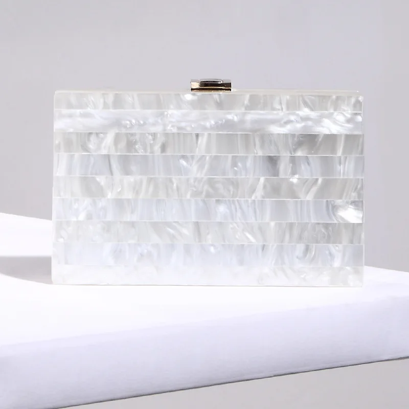 Женские вечерние клатчи в белую полоску из акрила 2019|Вечерние сумочки| |