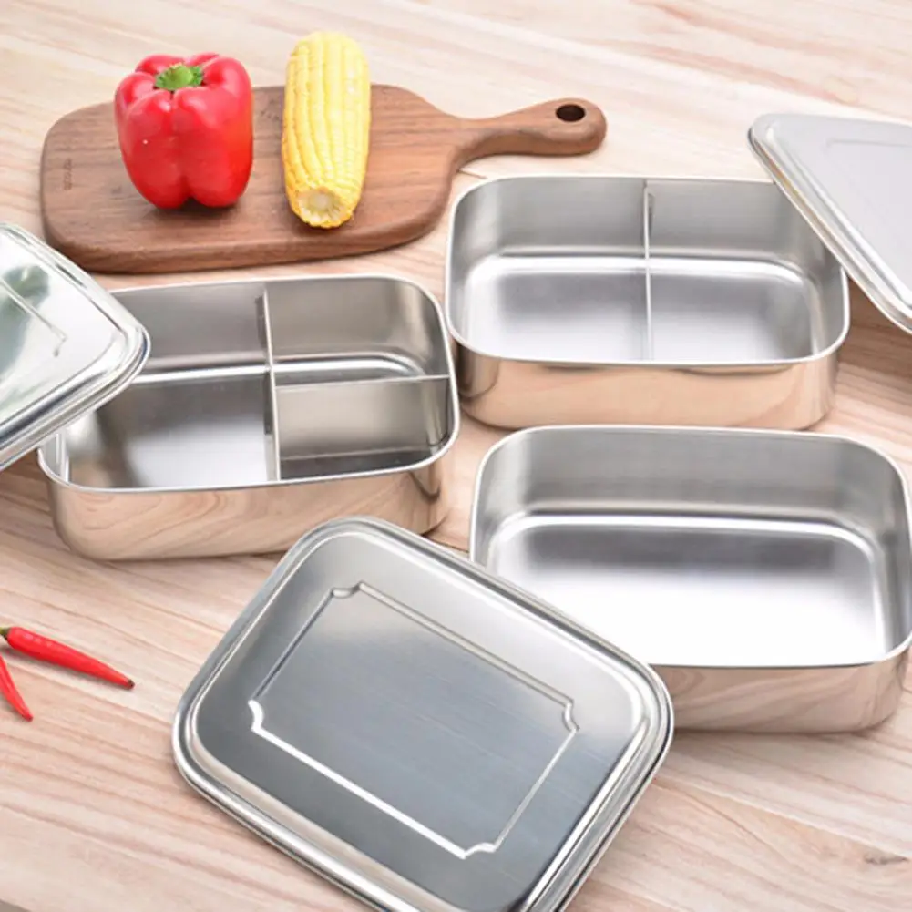 

1/2/3 Grid Stainless Steel Portable Food Container Student Bento Lunch Box Case