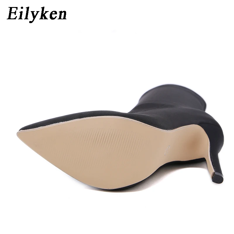 Eilyken/Новинка года; осенние женские ботильоны из эластичной ткани на высоком каблуке; зимние носки с острым носком; модные ботинки