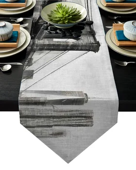 

Tone New York City Bridge Building Table Runner Table Flag Home Party Decorative Tablecloth Table Runners for Wedding