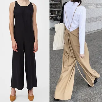 

2020 New Womens Suspenders Jumpsuit Elegant Sleeveless drape wide leg Romper pants Lady OL Office Wear Backless clothing
