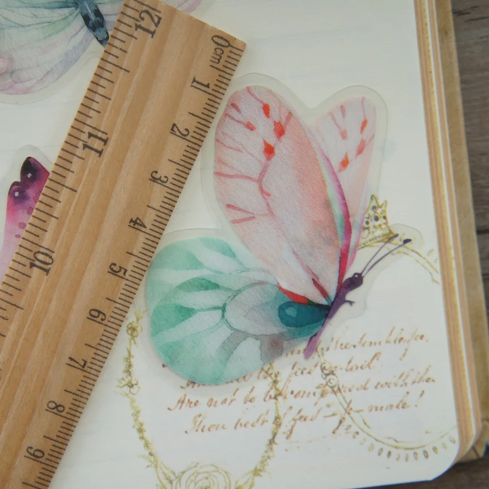38pcs MIX Size Watercolor Pink Green Blue Butterfly Style PVC Sticker Scrapbooking DIY Gift Packing Label Decoration Tag