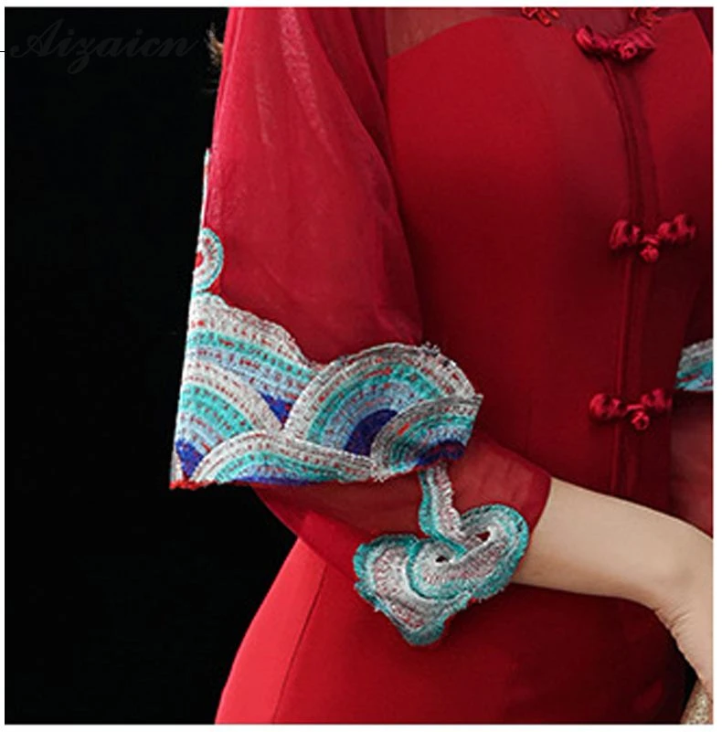 Оригинальное Ретро длинное Cheongsam красное свадебное винтажное платье Qi Pao женское традиционное китайское вечернее китайское платье-Ципао платье русалки
