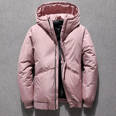 Pink Зимний утолщённый для холодных напитков Мужской розовый серый с капюшоном белый пуховик на утином пуху Повседневная Толстая теплая ветровка парка пуховик Верхняя одежда 3XL - Цвет: Pink
