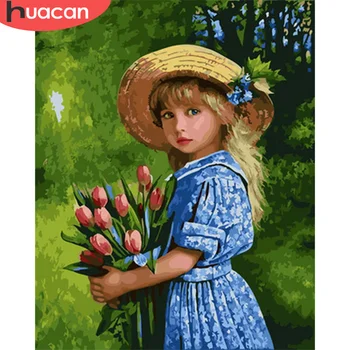 

HUACAN DIY Pictures By Number Kits Home Decor Painting By Numbers Girl Flower Drawing On Canvas HandPainted Art Gift
