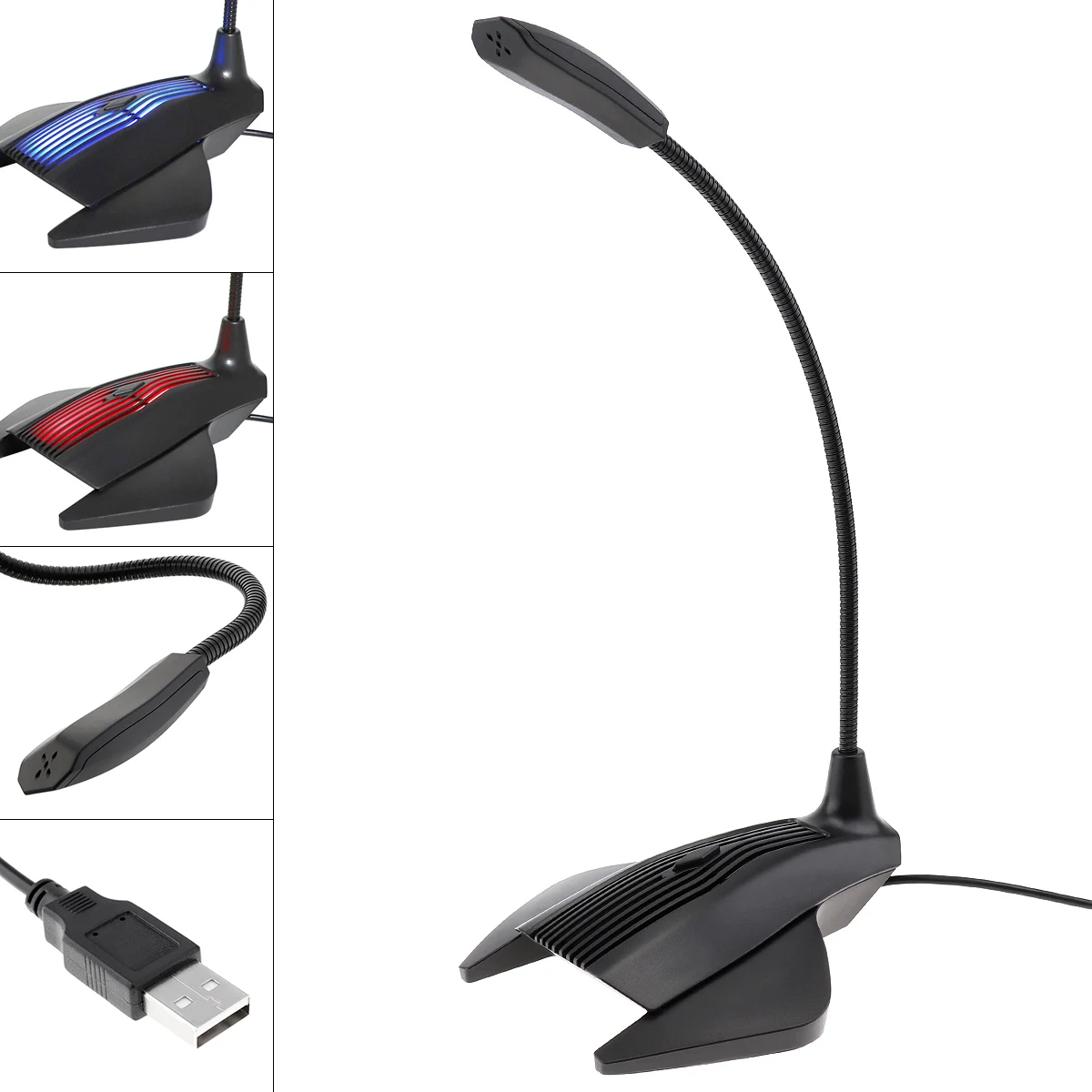 Настольный микрофон USB HD с шумоподавлением, компьютерный игровой микрофон с семью цветными огнями