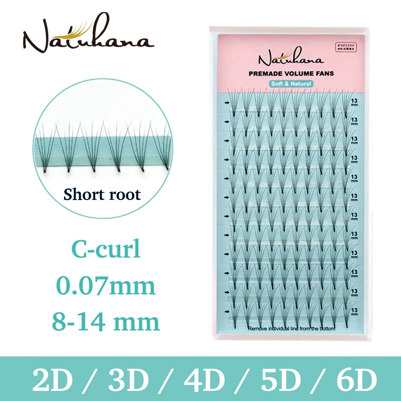 

NATUHANA 2D 3D 4D 5D 6D Short Stem False Lashes Premade Russian Volume Fans Faux Mink Premade Eyelash Extensions Makeup Cilios