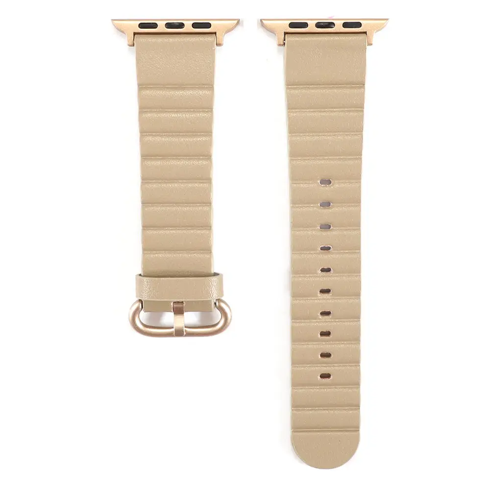 Полосатый кожаный ремешок-петля для Apple Watch серии 5 4 3 2 1 сменный ремешок для iWatch 38 мм 40 мм 42 мм 44 мм спортивный ремешок - Цвет ремешка: Champagne Gold