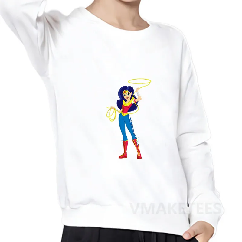 Детские толстовки с капюшоном с мультяшным принтом Wonder Woman Осенняя хлопковая толстовка для мальчиков и девочек Повседневная забавная одежда для малышей KYT5211