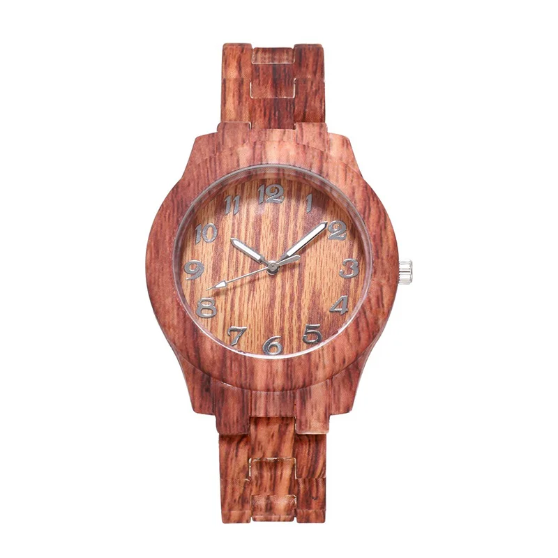 Женские кварцевые часы с имитацией дерева, креативная мода, тренд, женские наручные часы, минималистичные, повседневные, цифровой циферблат, Reloj Mujer, новинка - Color: Dark Brown