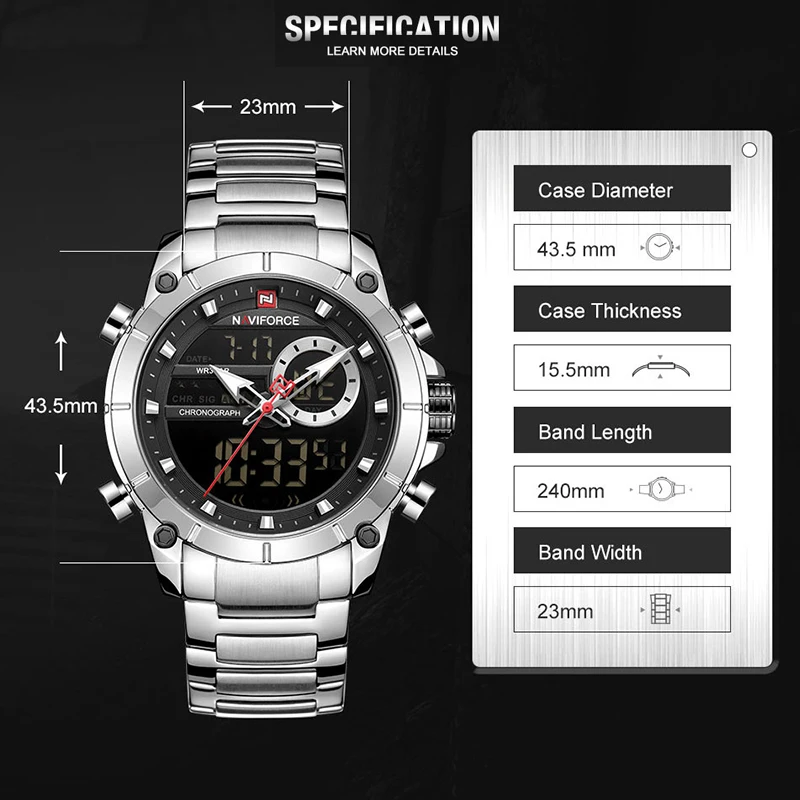 Топ люксовый бренд NAVIFORCE часы мужские модные цифровые часы мужские s Спортивные кварцевые наручные часы полностью стальные мужские часы