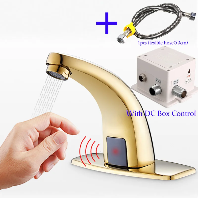 Сенсорный смеситель для раковины SDSN, качественный латунный золотой кран для ванной комнаты, автоматический кран для ванной комнаты, одиночный холодный сенсор, золотой кран для ванной комнаты - Цвет: GOLD-DC