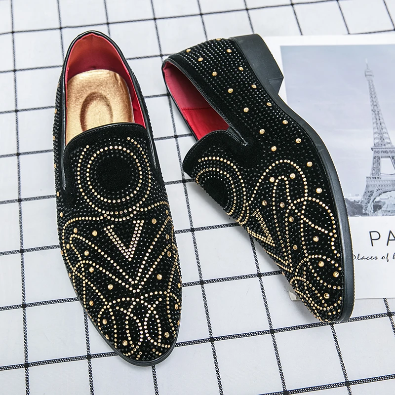 2021 NEW Pointed Toe Embroidery Rhinestone Flat Shoes For Men Male Wedding Dress Prom Homecoming Zapatos Hombre Vestir | Обувь