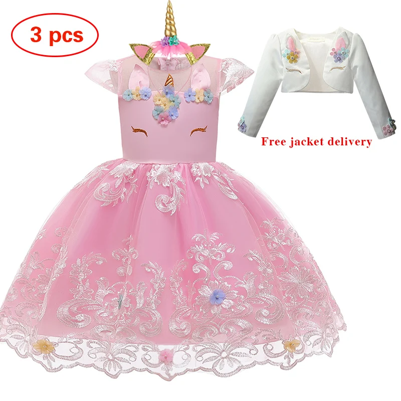 New Elsa Unicorn Dress for Girls Embroidery Ball Gown Baby Girl Princess Birthday Dresses for Party Costumes Children Clothing