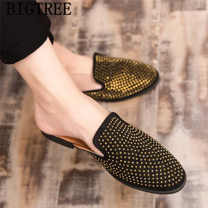 

Half Shoes For Men Casual Shoes Men Italian Luxury Brand Rhinestone Designer Shoes Men High Quality Designer Mule Masculino Buty