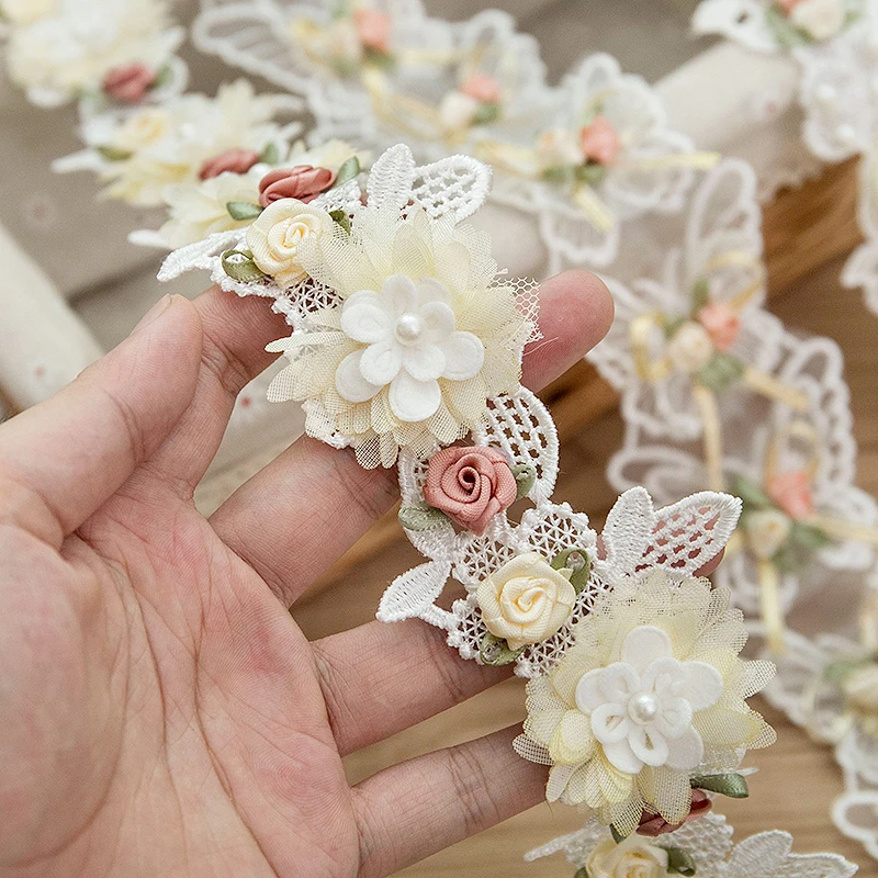 Lace Ribbon White 3D Flower Butterfly Lace Trim Appliqu Trimming Lace Ribbon Embroidered Fabric Sewing Craft DIY Handmade Wedding Decoration