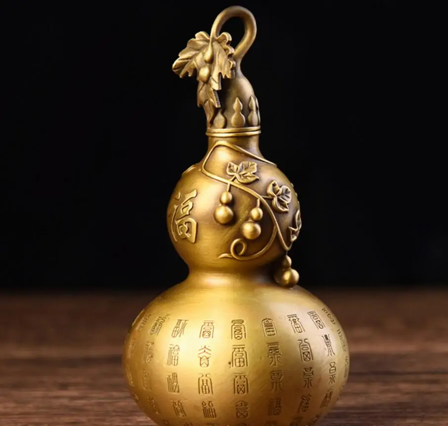 Copper Statue Pure copper gourd ornament Fuzi brass gourd size handicraft household living room decoration 4