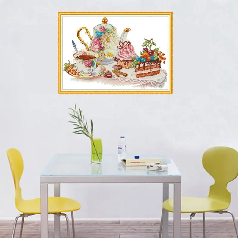 

Afternoon Tea DIY Handmade Needlework Counted 11CT 14CT Printed Cross Stitch Embroidery Kit Set Home Decoration