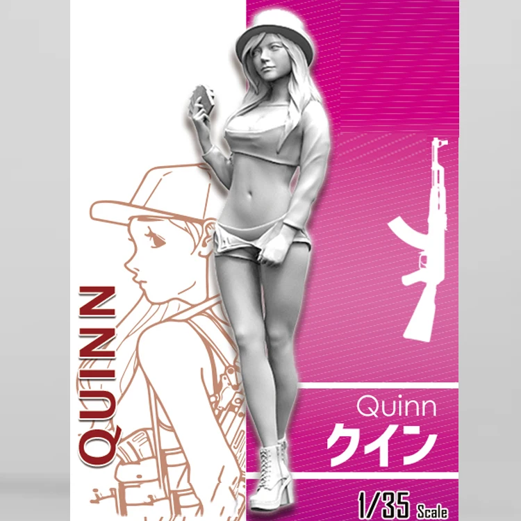 1/35 Смола Модель Строительный комплект фигурка девушка Qu