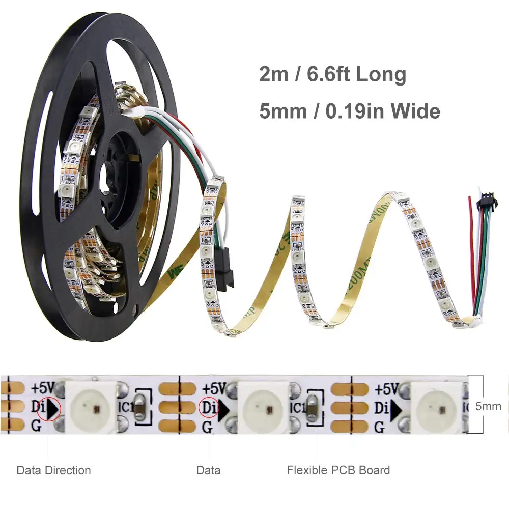 5 мм WS2812B индивидуально Addressable RGB Светодиодные полосы света 6.6ft 120 светодиодный s 0.19in супер узкий программируемый цвет мечты цифровая светодиодная Пиксельная лента свет 5В