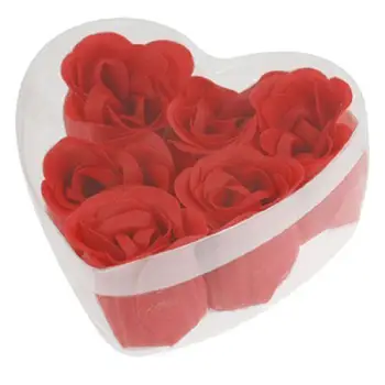 

6 Pcs Creative Red Rose Petal Scented Soap Bath with Heart Shape Storage Box