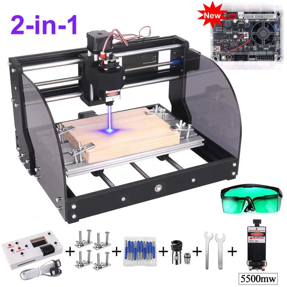 3 Axis CNC 3018Pro Router Kit Wood Engraving Milllng Machine+2500mW Laser 