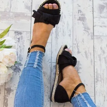 

2020 Summer Shoes Womens Sandals Plus Size 35-44 Flats Sandals For Woman Peep Toe Casual Shoes Low Heels Sandalias Mujer Black