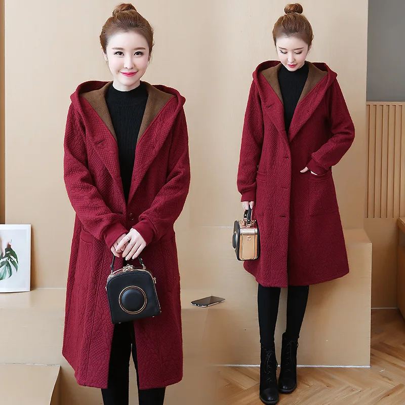 

2019 Winter New Style Coat Large Size Fat Mm Slimming Overcoat Thick plus Velvet Winter Cotton-padded Clothes Women's Mid-length