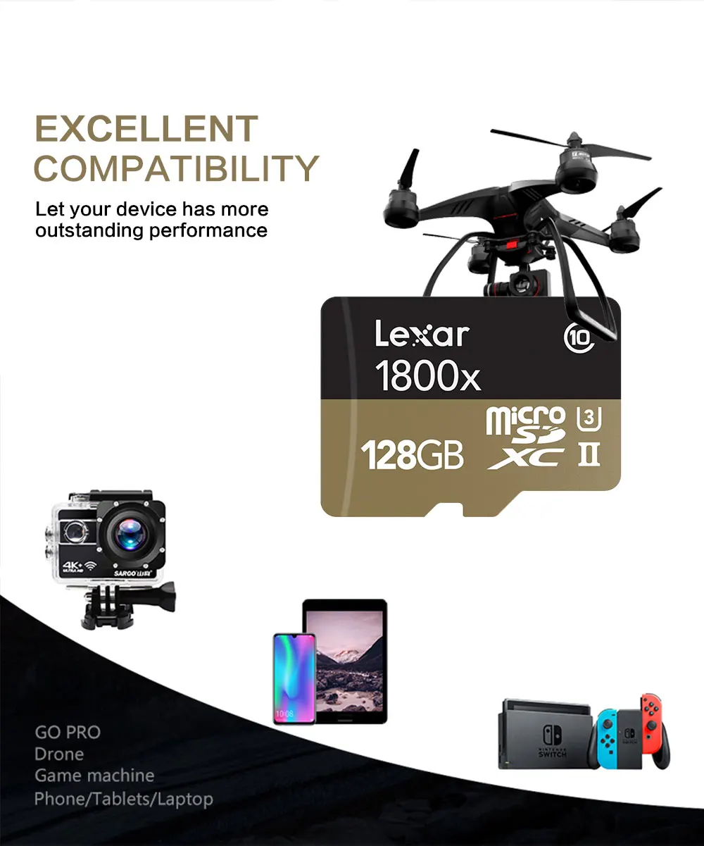 Lexar 1800x32 ГБ, 64 ГБ, Micro SDXC карты 270 МБ/с. U3 Профессиональный объемом памяти 32 Гб или 64 ГБ, Micro SD Карта памяти SDHC TF карты Class10
