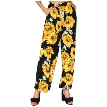 

Women Sunflower Loose Hot Sexy Pants Lady Fashion Wide Leg Pants Home Long Trousers женские Free Shipping D4