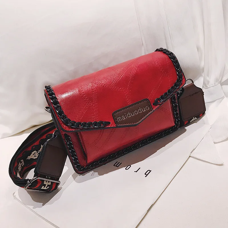 

Korean-style Oil Wax Leather Magnetic Snap Square Sling Bag Chain Shoulder Oblique WOMEN'S Bag