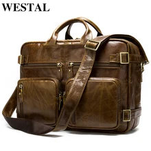 WESTAL Мужская сумка из натуральной кожи, мужской портфель, кожаная сумка для ноутбука, Офисная сумка для мужчин, Многофункциональная Кожаная сумка для мужчин