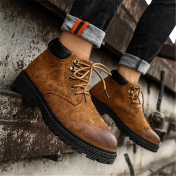 

2019 Hot sale Men Boots Autumn Winter Ankle Boots Fashion Footwear Lace Up Shoes Men High Quality Vintage Men Shoes size 39-44