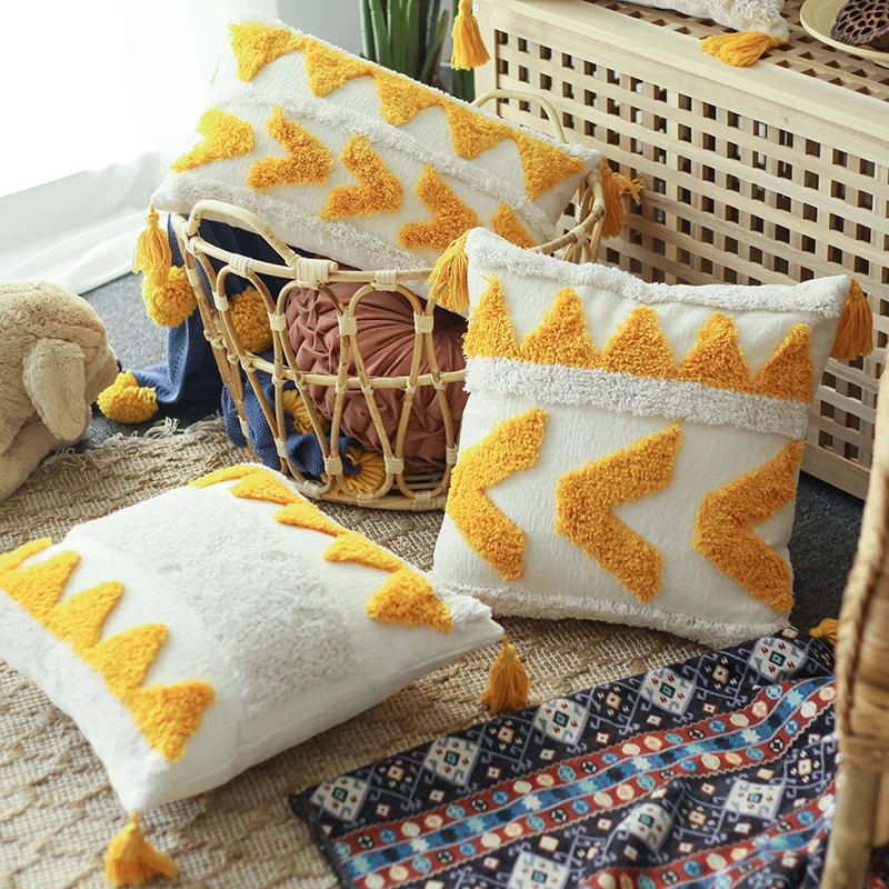 

Moroccan Style Cushion Cover45x45cm/30x50cm Yellow Arrow Tuft Tassels Handmade Decoration Pillow Cover Sofa Bed
