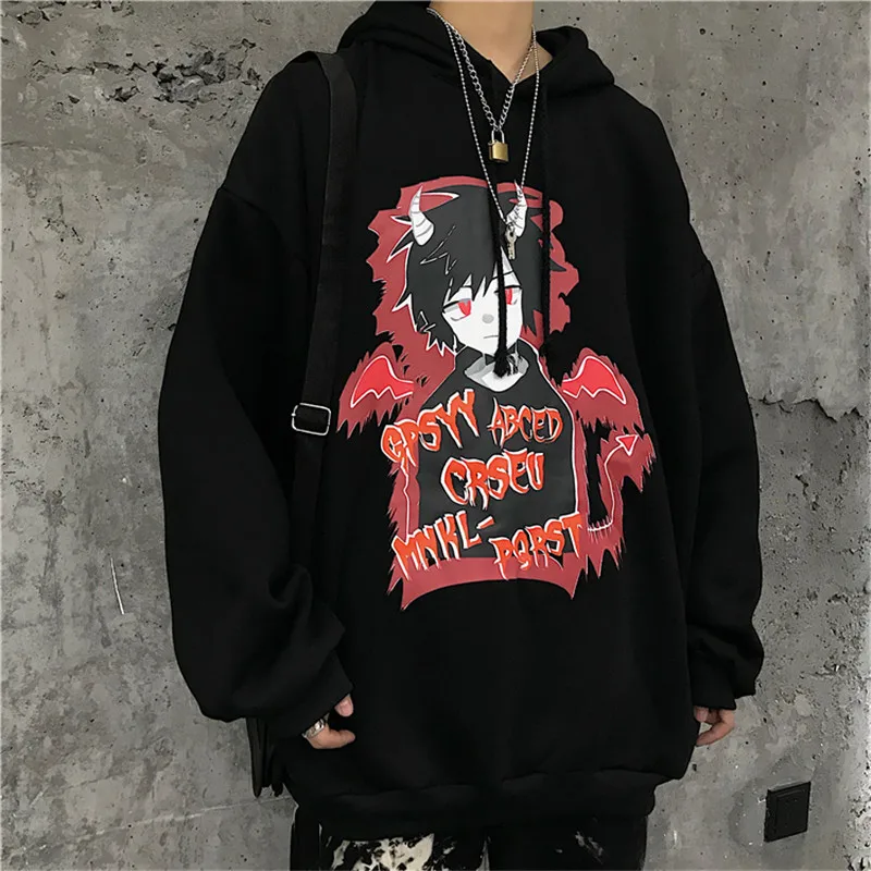 Lychee Harajuku Dark Character Letter Women Fleece Hooded Sweatshirts Spring Autumn Winter Lady Tops Casual Loose Female Hoodies