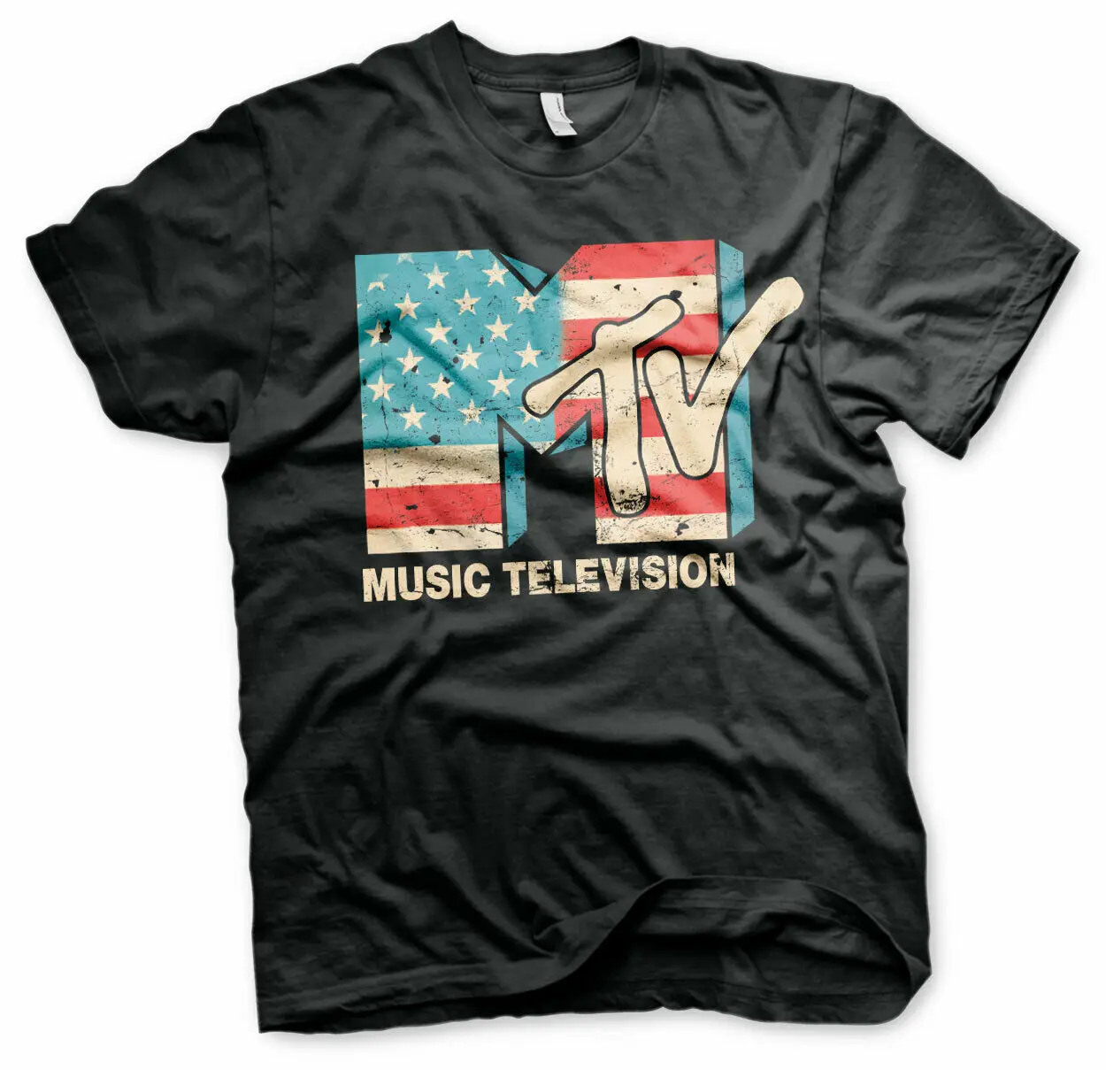Официальная Лицензионная Мужская футболка MTV с потертым флагом США Размеры S XXL |