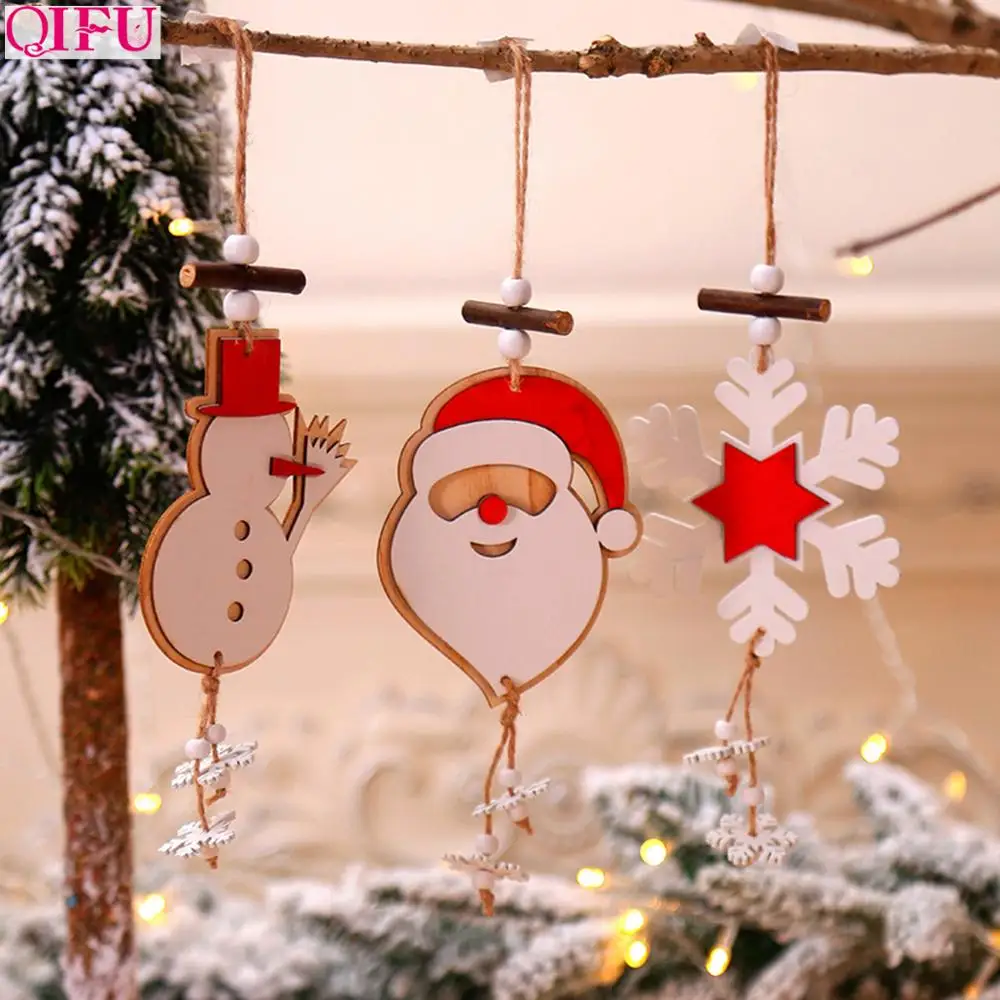 

QIFU Santa Claus Snowman Snowflake Wooden Christmas Decor for Home DIY Wood Crafts Xmas Tree Ornaments Navidad 2019 Gifts Noel