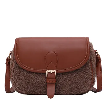 

Vintage Leather Crossbody Bags for Women 2020 Small Plush Shoulder Messenger Bag Luxury Fluffy Female Handbags Designer Bolsas