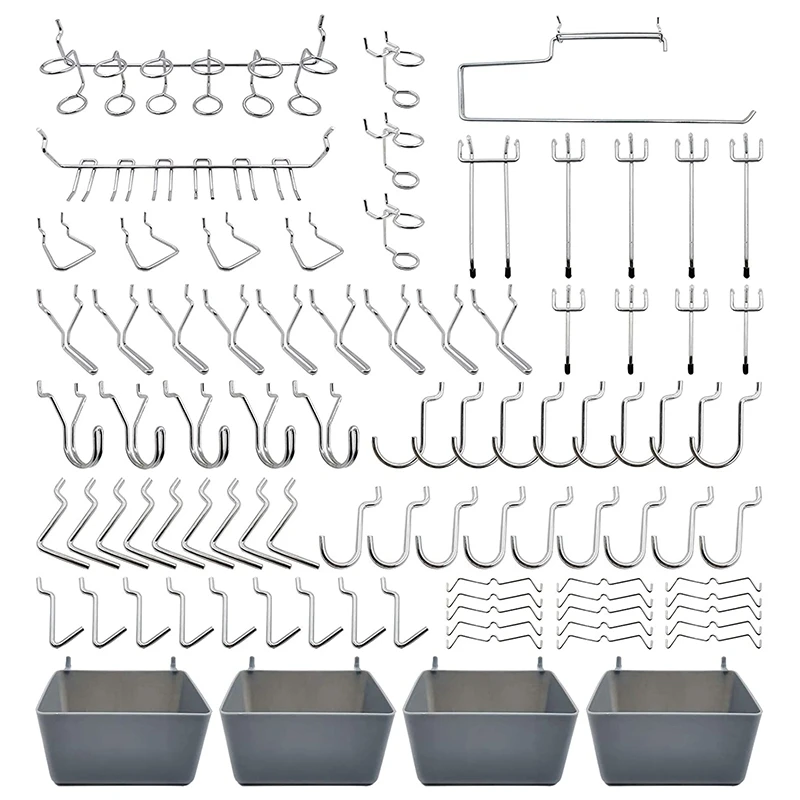 120Pcs16 различные типы крючков Pegboard включают пластиковые ящики органайзер для