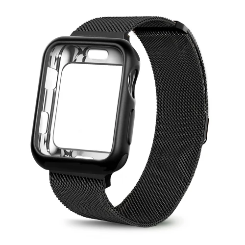 Чехол+ ремешок для часов, Миланская петля, ремешок для наручных часов Apple Watch 44 мм 40 мм, 38 мм, 42 мм, браслет Нержавеющая сталь ремешок для наручных часов iwatch серии 5/4/3/2/1 - Цвет ремешка: black