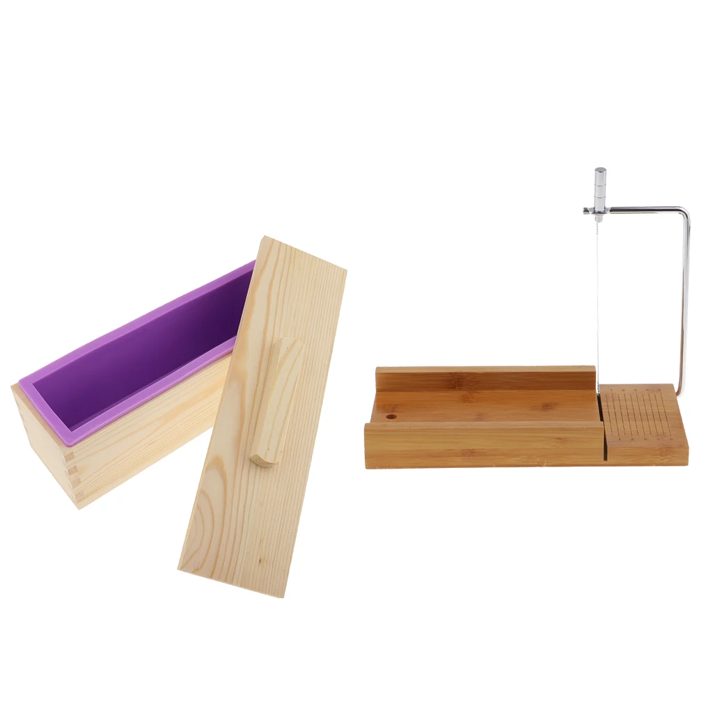 Wooden Box, Silicone Soap Loaf Mold and Soap Cutter Wire Slicer, for DIY Soap/Cake/Chocolate Making Tools