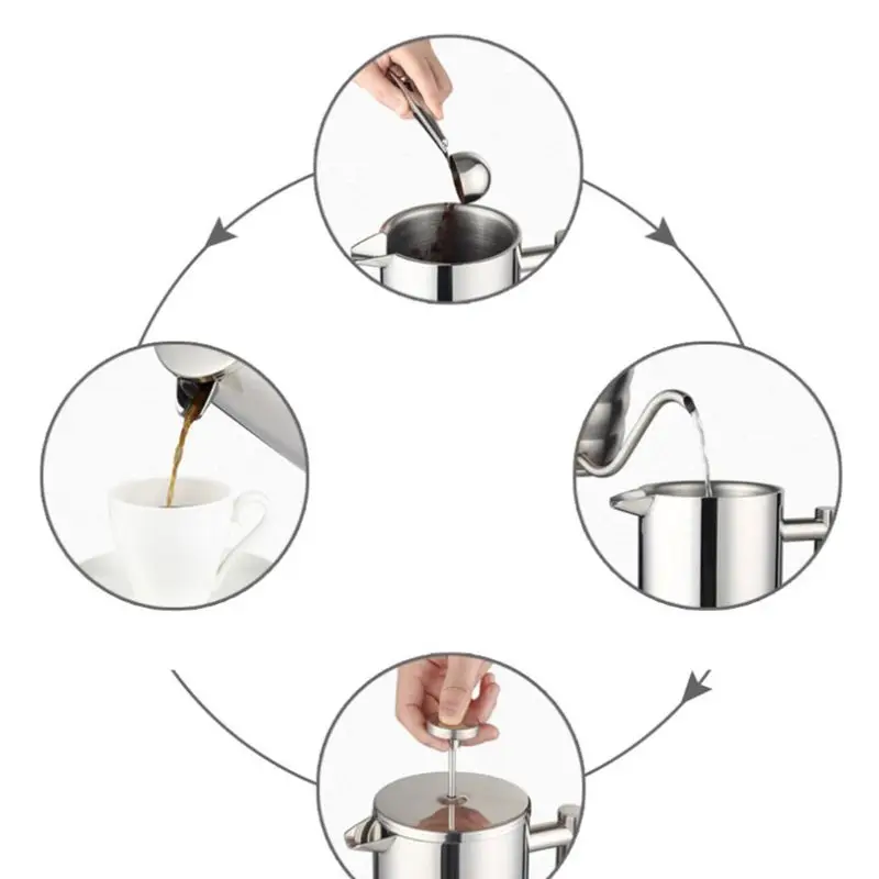 Френч-пресс для приготовления кофе из нержавеющей стали | с двойными стенками изолированный кофе и чай
