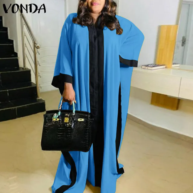 Plus Size VONDA 2022 Women Clothing Casual Baggy Sleeve Party Vestidos Women Vintage Patchwork Print Robes Longue Beach Sundress 3