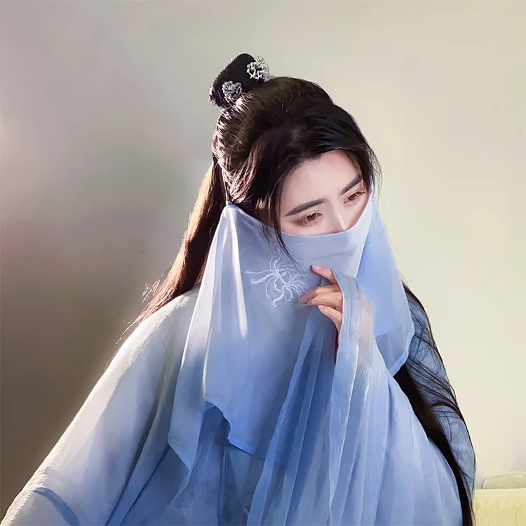 Veil The Other Shore Flower Embroidery Solid Color Red Blue White And Black Woman Hanfu Ethnic Style Accessories Hanging Ears