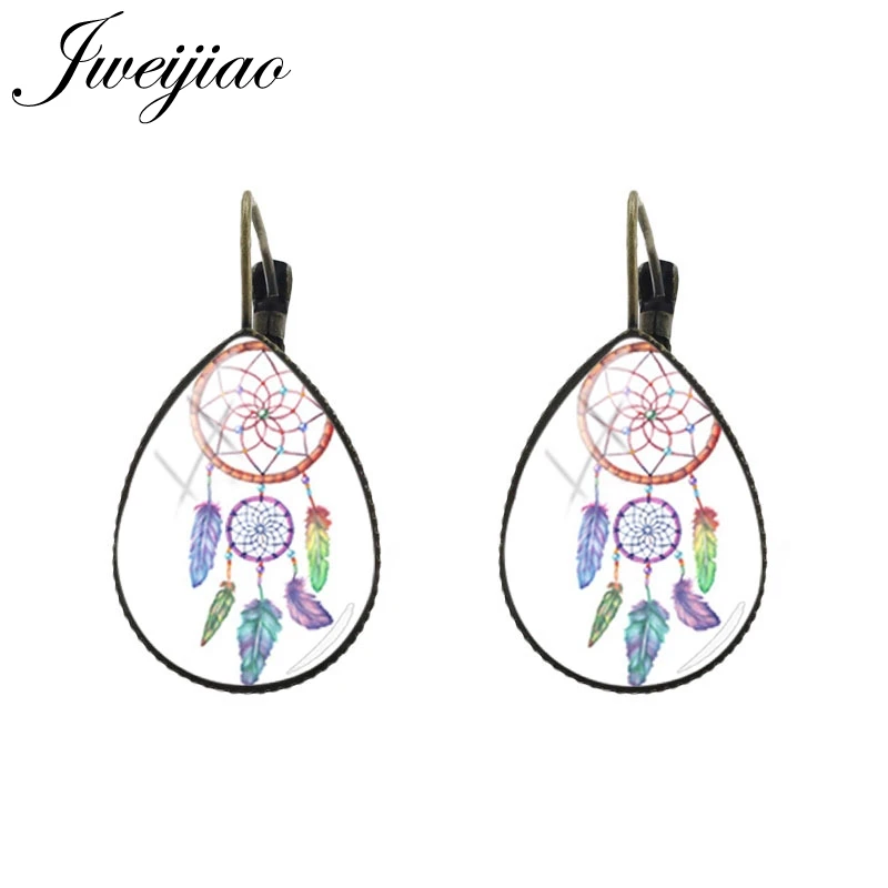 JWEIJIAO Tear water-drop Ear Clip Earrings Dreamcatcher picture Indian Culture Legend of Beauty element Women Earrings DH133 - Metal Color: DH129