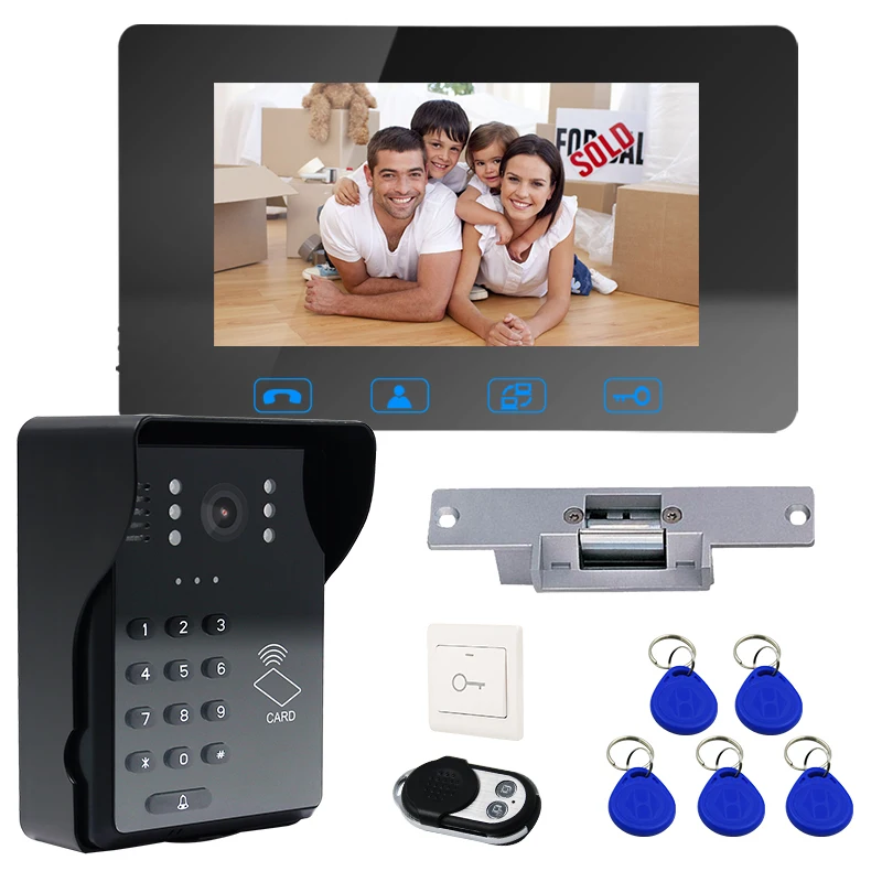 7\Video Door Phone Video Doorbell ID Card+Password Access Control Intercom System with Night Vision and Wireless Remote Switch