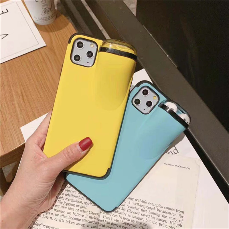 

2 In1 Silicone Phone Case for iPhone 11 Pro Max Xs Max Xr X 10 8 7 Plus With AirPods Holder Case Phone AirPods Cover Drop ship