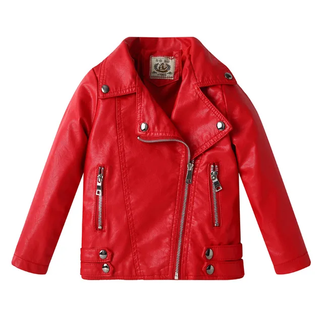 Little Girl Leather Jacket Autumn PU Leather Lapel Zipper Coat Kids Outwear 2 to 10T
