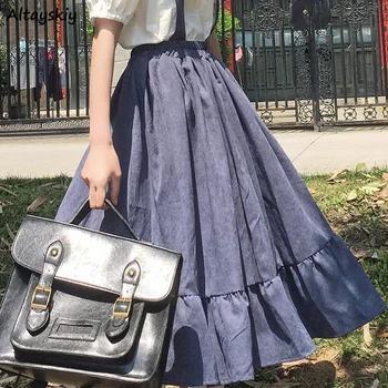 Solid Dresses Women Ruffles Sleeveless Japanese Style Chic Trendy College Sweet Harajuku Elastic Waist Vestido Feminino Kawaii 1