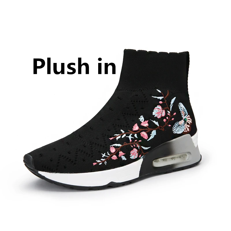 Buono Scarpe/классические эластичные ботильоны на плоской подошве; женские шерстяные вязаные повседневные женские кроссовки; короткие ботинки; тянущийся носок; женская обувь - Цвет: embroidery plush in